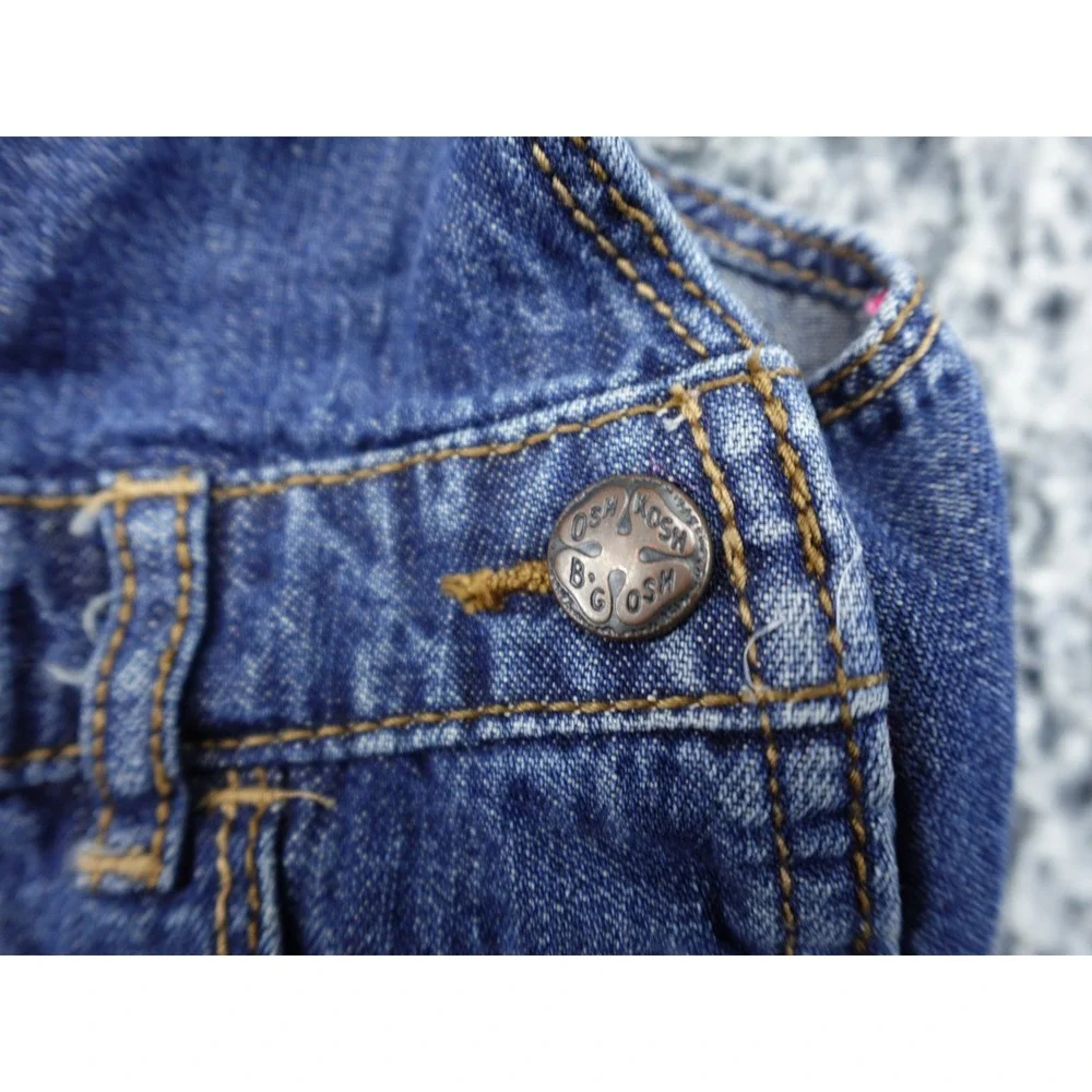 OshKosh Bgosh Toddler Girls Heart Embroidered Denim Shortalls Blue 24M Excellent